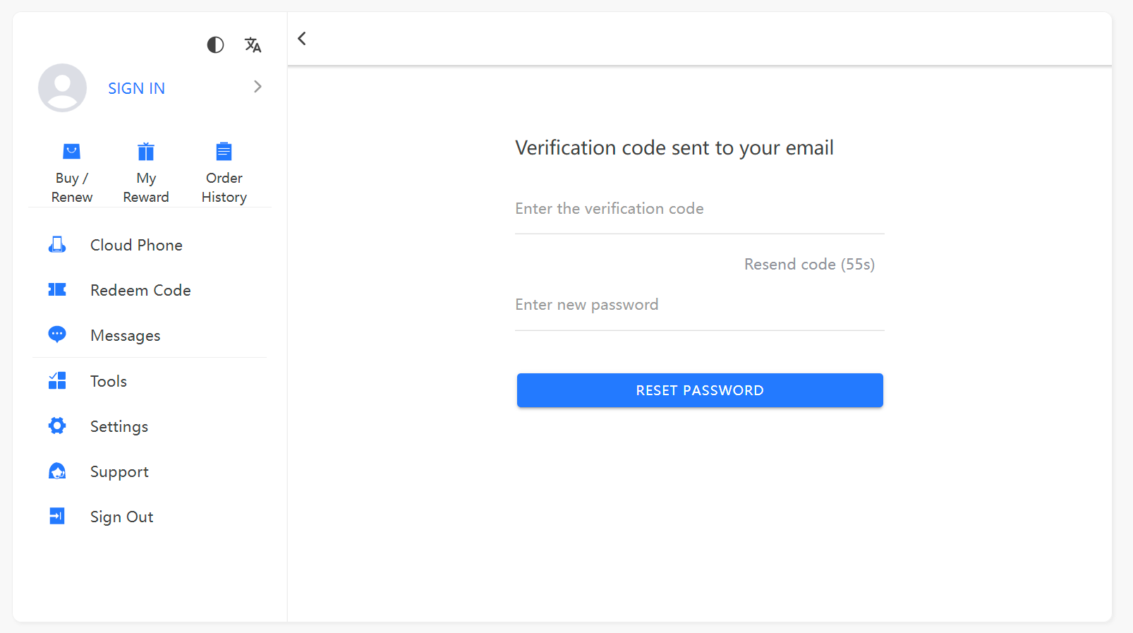 reset password, redfinger cloud phone